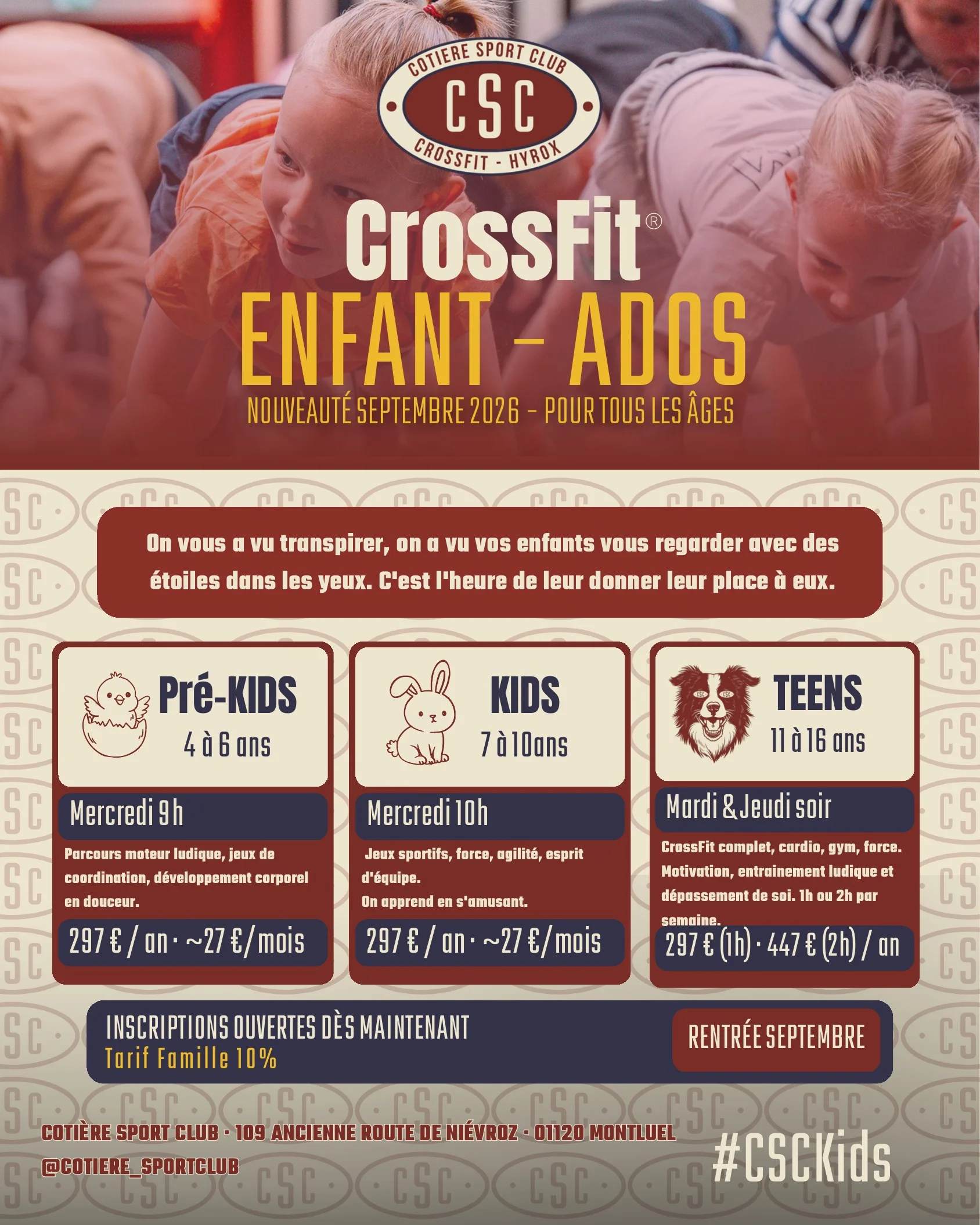 Affiche CrossFit Enfant - Ados : horaires, tranches d'âge et tarifs